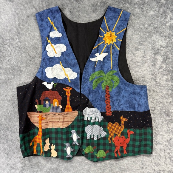 Jackets & Blazers - HANDMADE Noah’s Ark Bible Vest Women’s Grandmacore Sewn Patchwork One of a Kind